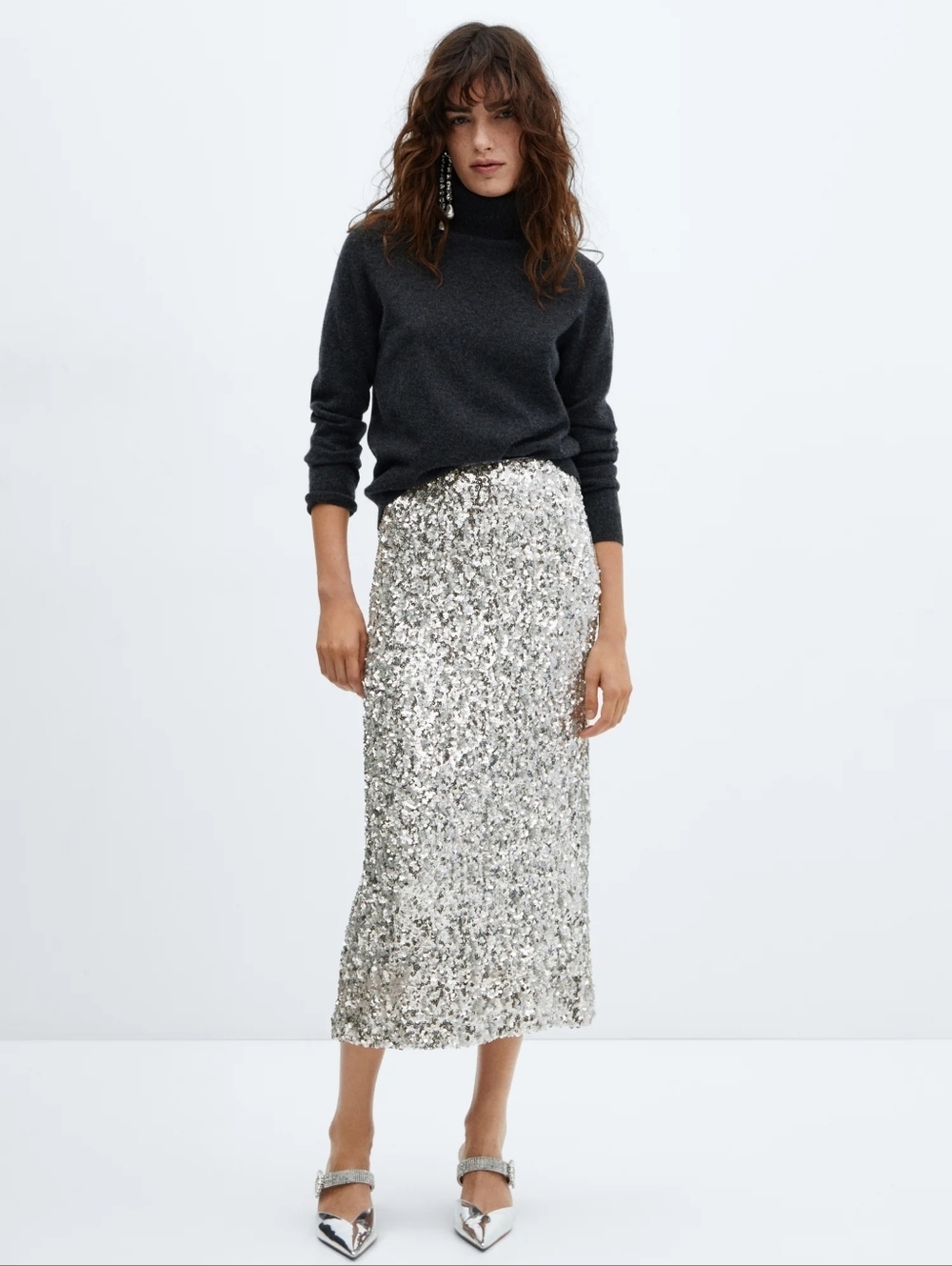 Mango Sequin midi skirt Sz M